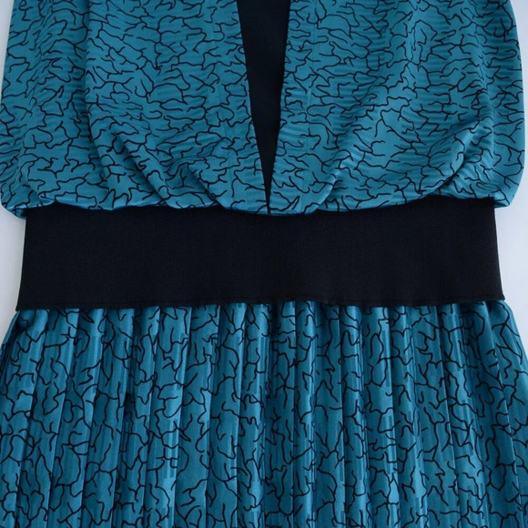 Vintage 90'S Nu-Mode Petites Teal Pleated Drop Waist Midi Dress Size 9/10 - Picture 6 of 12